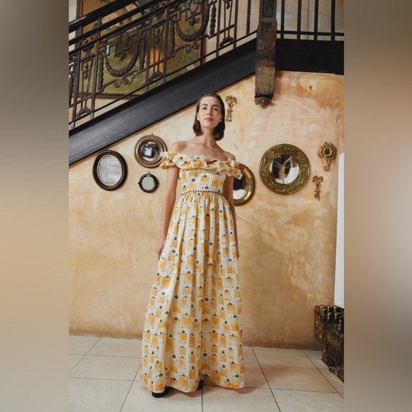 Agua by Agua Bendita ESPLIEGO BISUTERIA MAXI DRESS Off The Shoulder - Picture 1 of 16